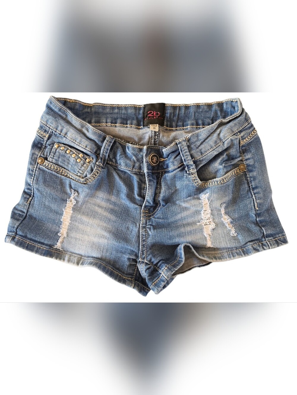 2b Bebe Lowrise Distressed Light Blue Jean Short Shorts Womens Size 26